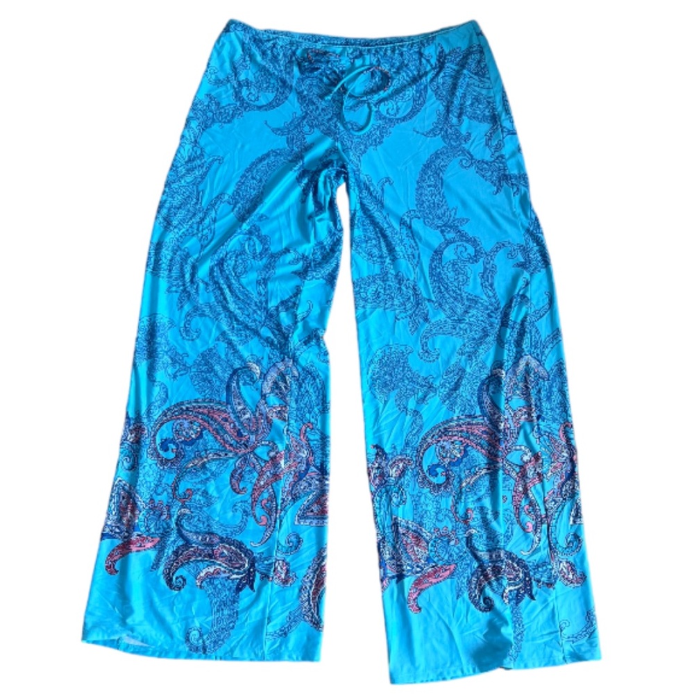 Blue paisley print palazzo pants